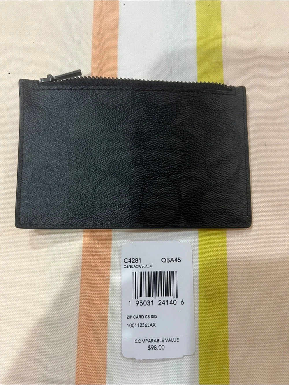Coach Black Leather Zip Card Case with Multiple Card Slots